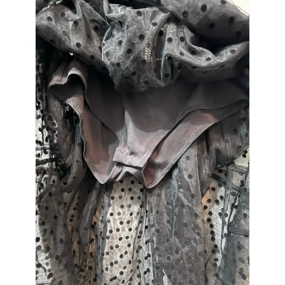 NWT Rebecca Vallance Black Sheer Tulle Belted Bodysuit Midi Tiffani Dress Size 8 - Picture 9 of 16